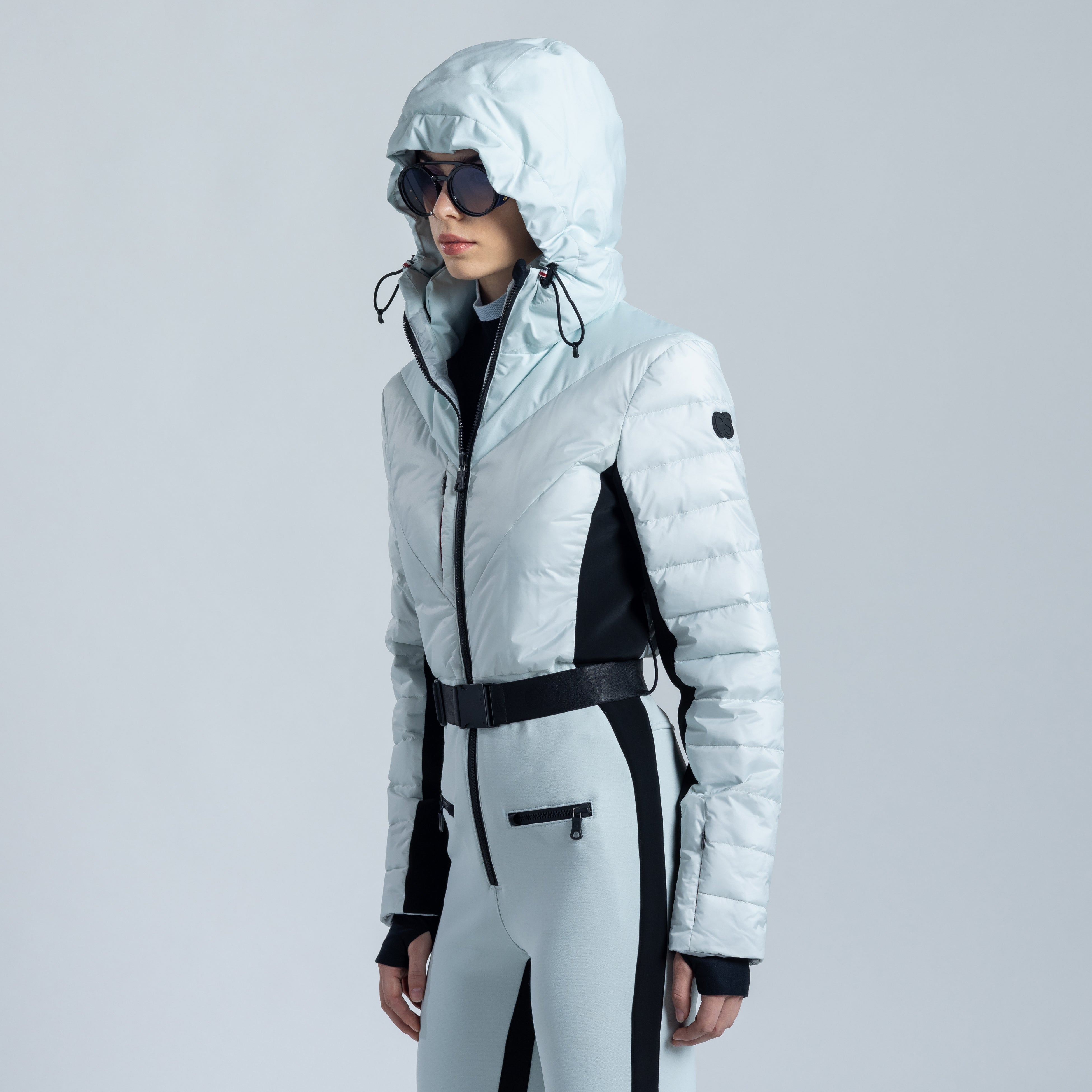 + NET SUSTAIN Clio belted hooded ECO Sporty and recycled-shell ski suit