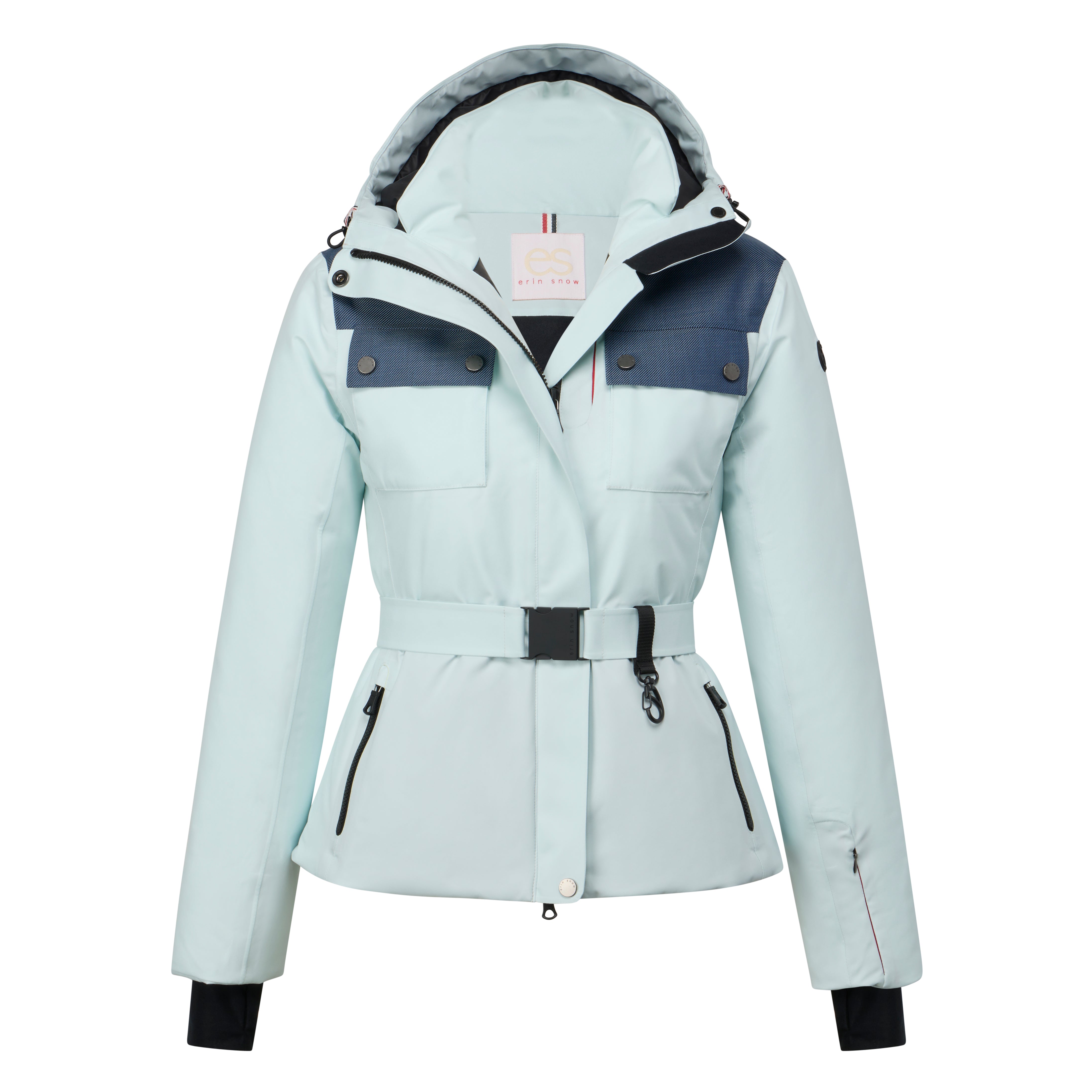 ERIN SNOW + NET SUSTAIN Kat hooded belted striped Eco Sporty ski jacket